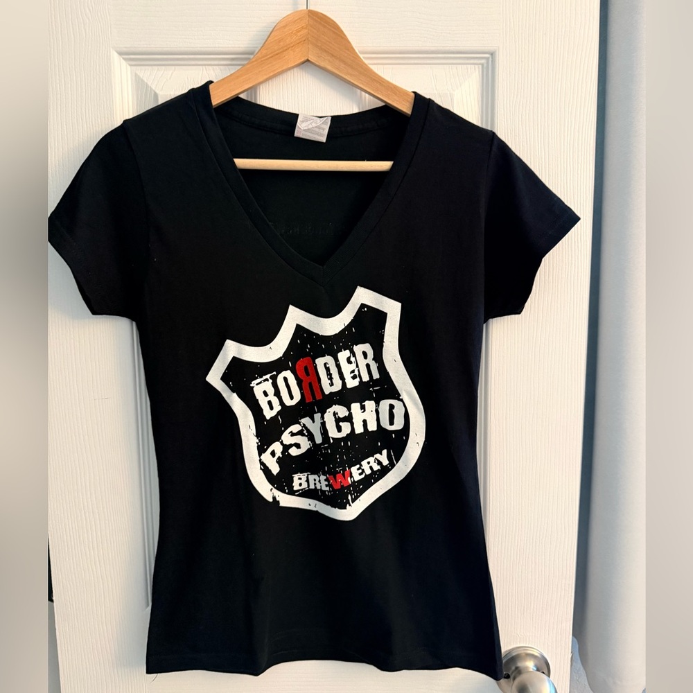 Brewery V-Neck T-Shirt with Graphic Logo